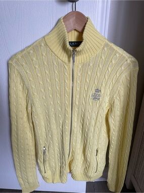 Lauren Ralph Lauren Light Yellow Cable-Knit Zip Sweater